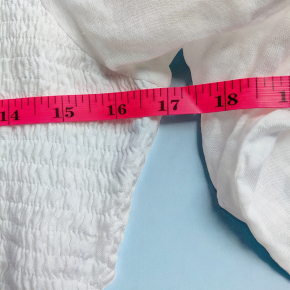 Faithfull the Brand Savita Smocked Linen Puff Sleeve Open Back Top White Small - Picture 13 of 14